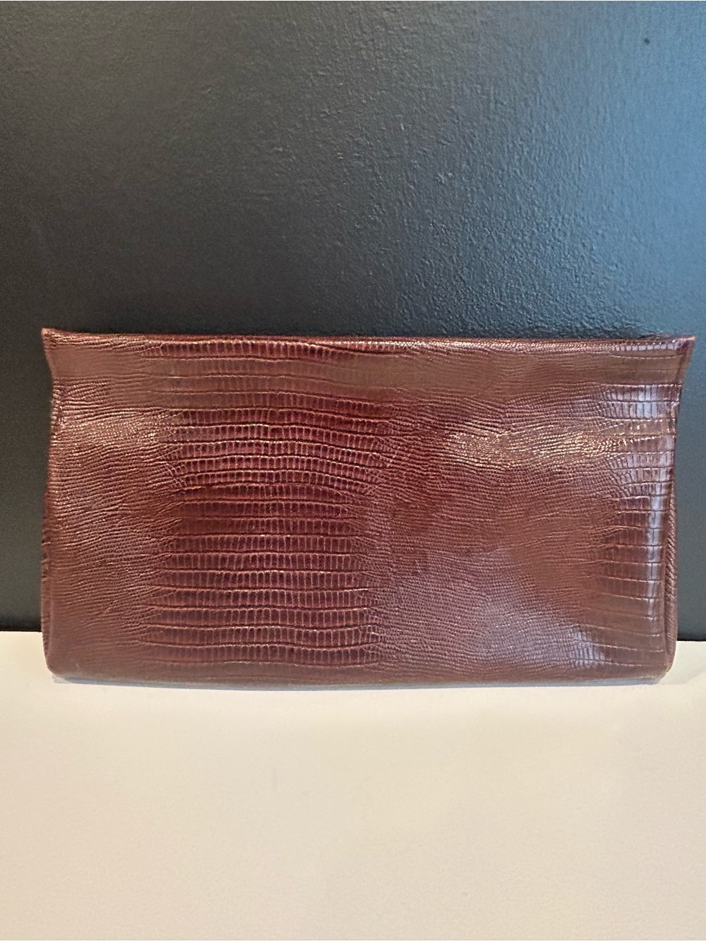 Vintage 1950s Bobbie Jerome Brown Lizard-Embossed Envelope Clutch